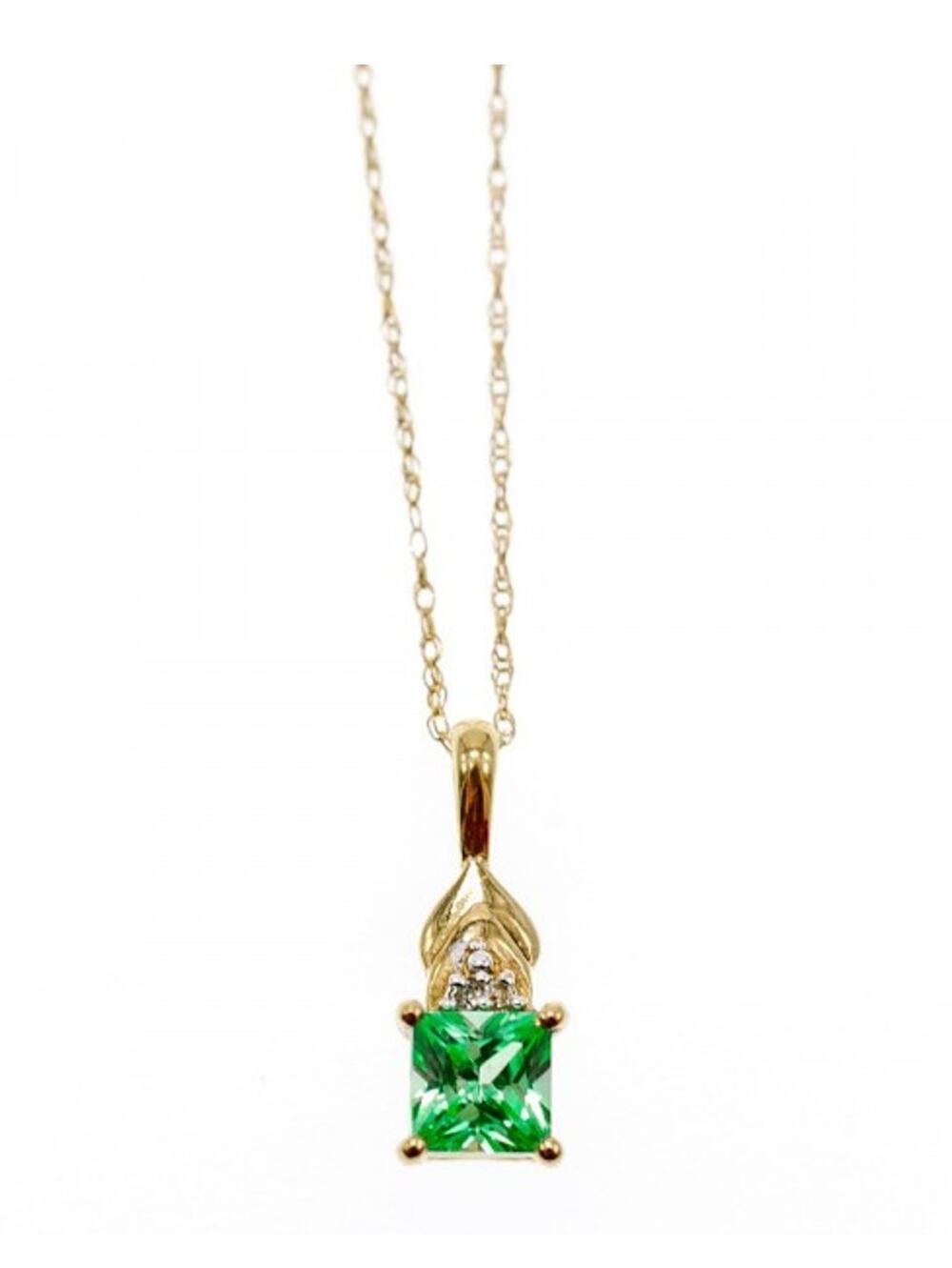10K Yellow Gold Tsavorite & Diamonds Chain With Pendant